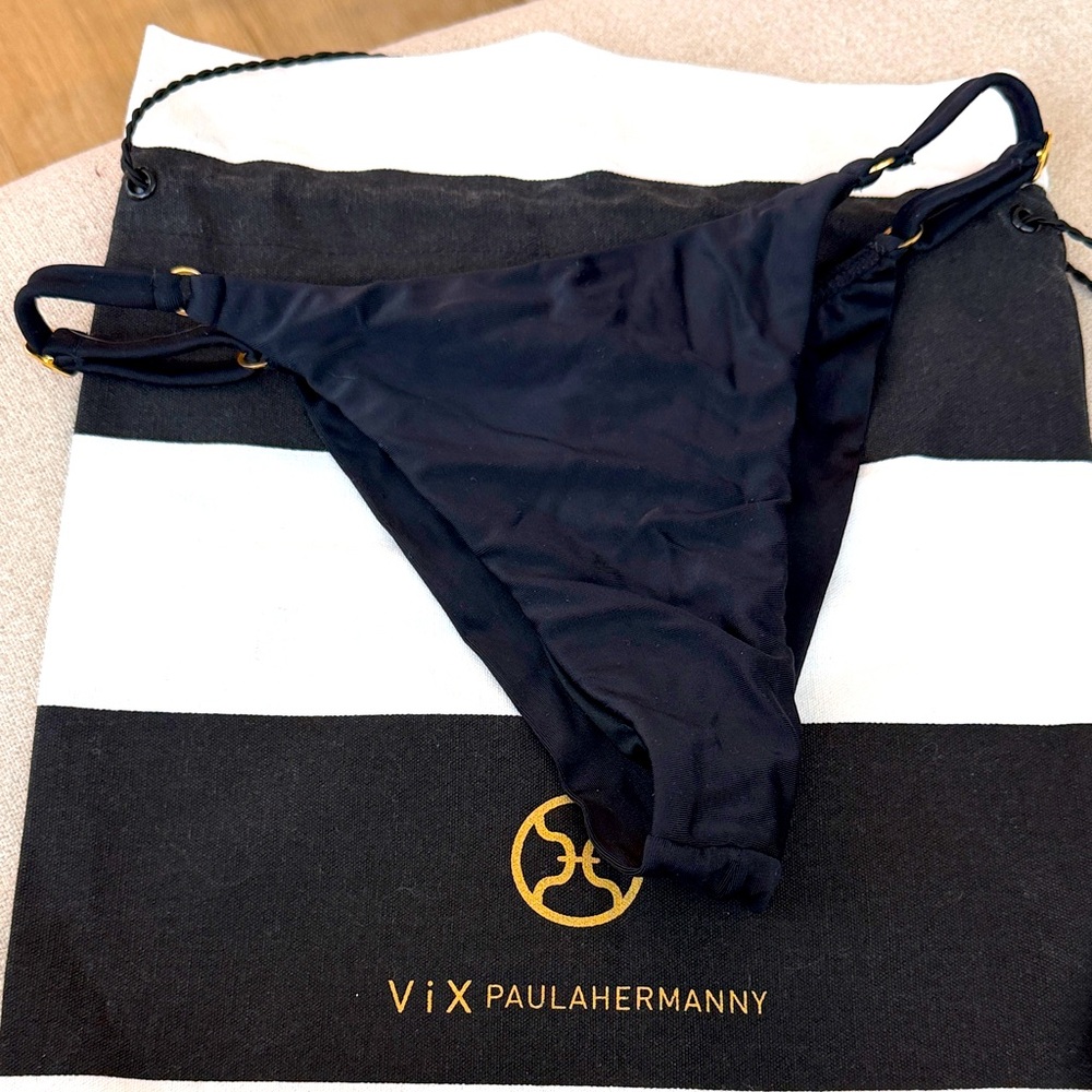 Vix Paula Hermanny Cheeky Black Bikini Bottom w/ Gold Hardware – Size M